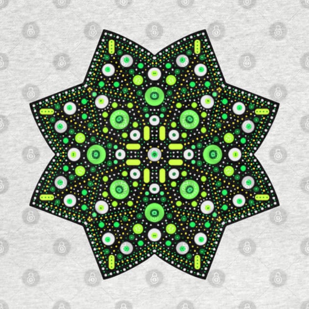 Eight-Pointed Star Mandala Green-Yellow-White by GermainArtistry